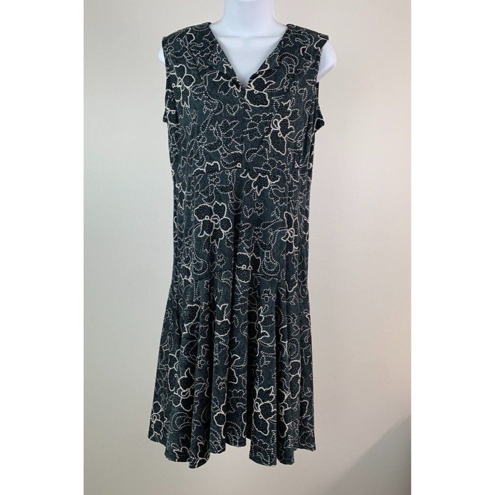 Shoreline sz Large Flare Beach Dress Gray Floral Sleeveless Above Knee New NWT